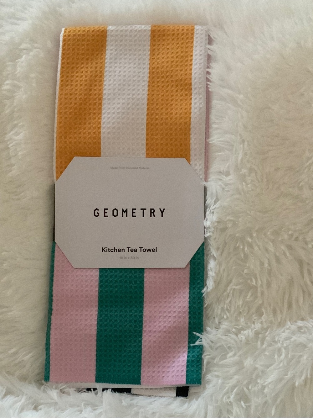 Geometry Stripe Kitchen Tea Towel - Yellow, Pink & Green